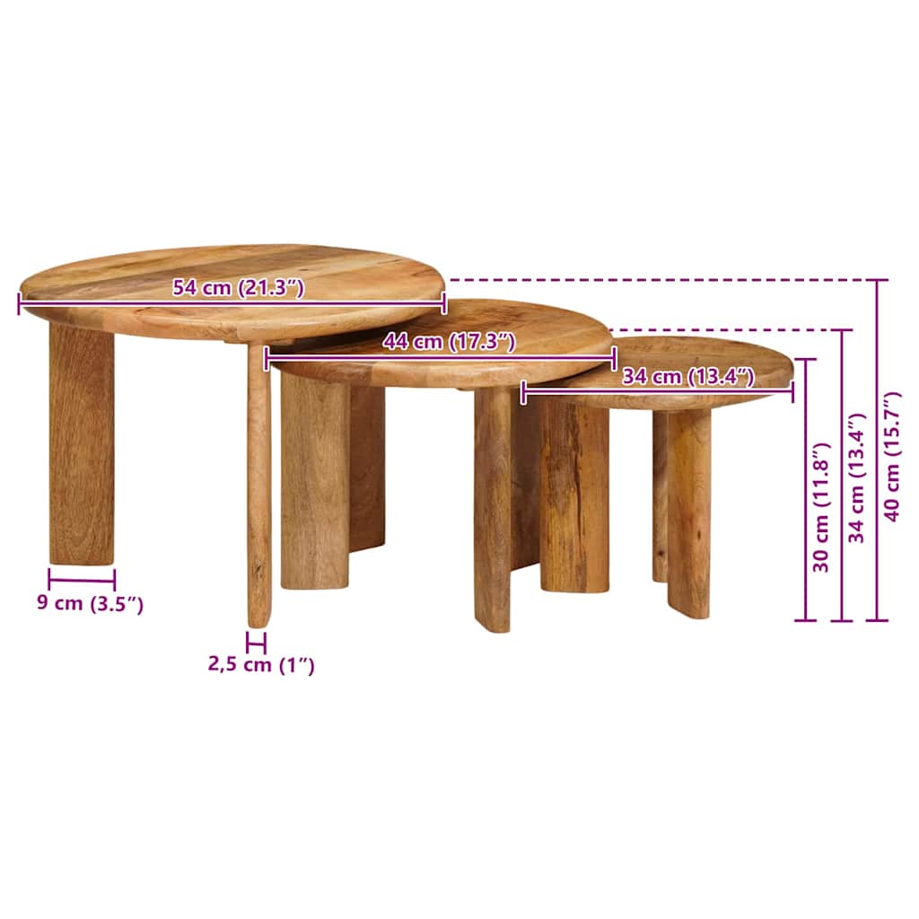 Stolovi za kavu na sklapanje 3 pcs Smeđa Čvrsto drvo manga