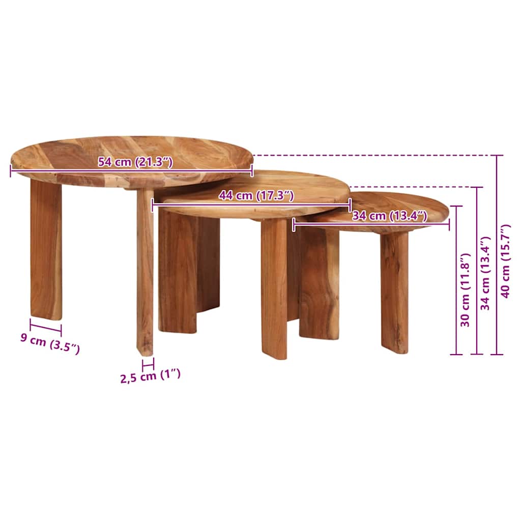 Stolovi za kavu na sklapanje 3 pcs Smeđa Čvrsto drvo akacije