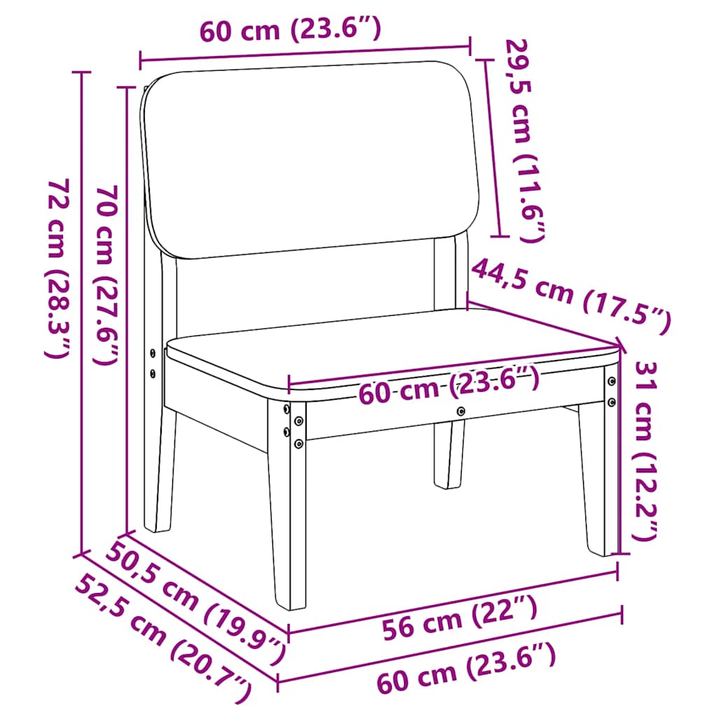Vrtne stolice 2 kom 60x52,5x72 cm od masivne borovine
