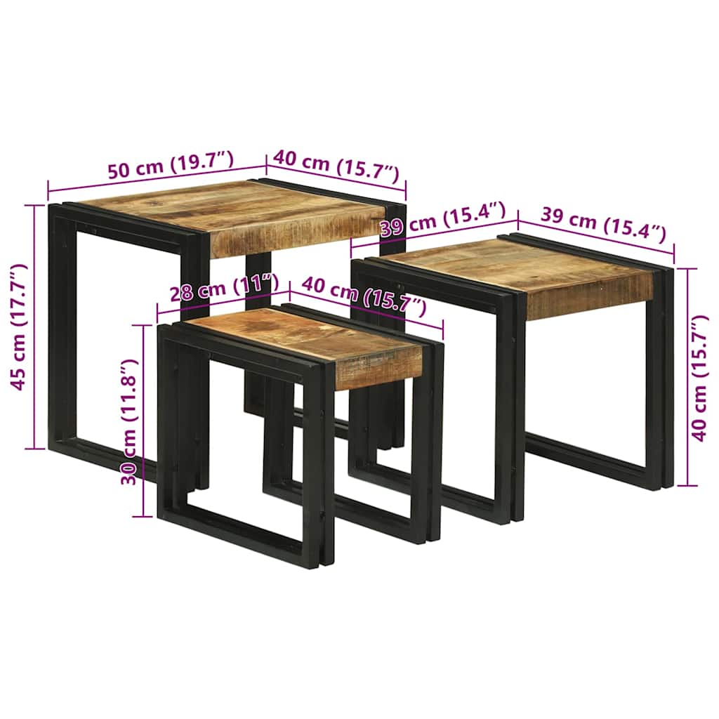Stol za slaganje 3 pcs Smeđa i crna Čvrsto drvo manga i metal