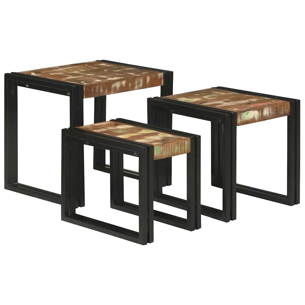 Stol za slaganje 3 pcs Čvrsto drvo recikliranog drva i metal