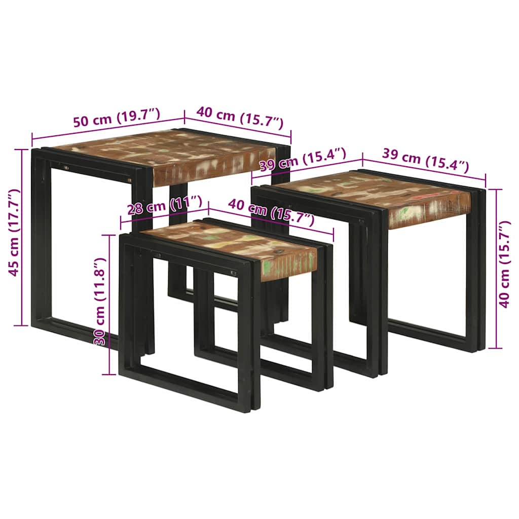 Stol za slaganje 3 pcs Čvrsto drvo recikliranog drva i metal