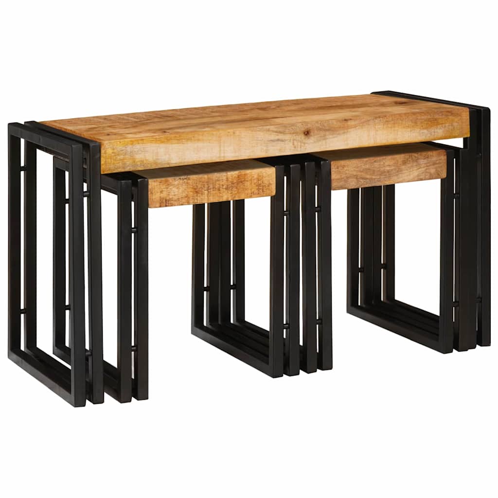 Stol za slaganje 3 pcs Smeđa i crna Čvrsto drvo manga i metal