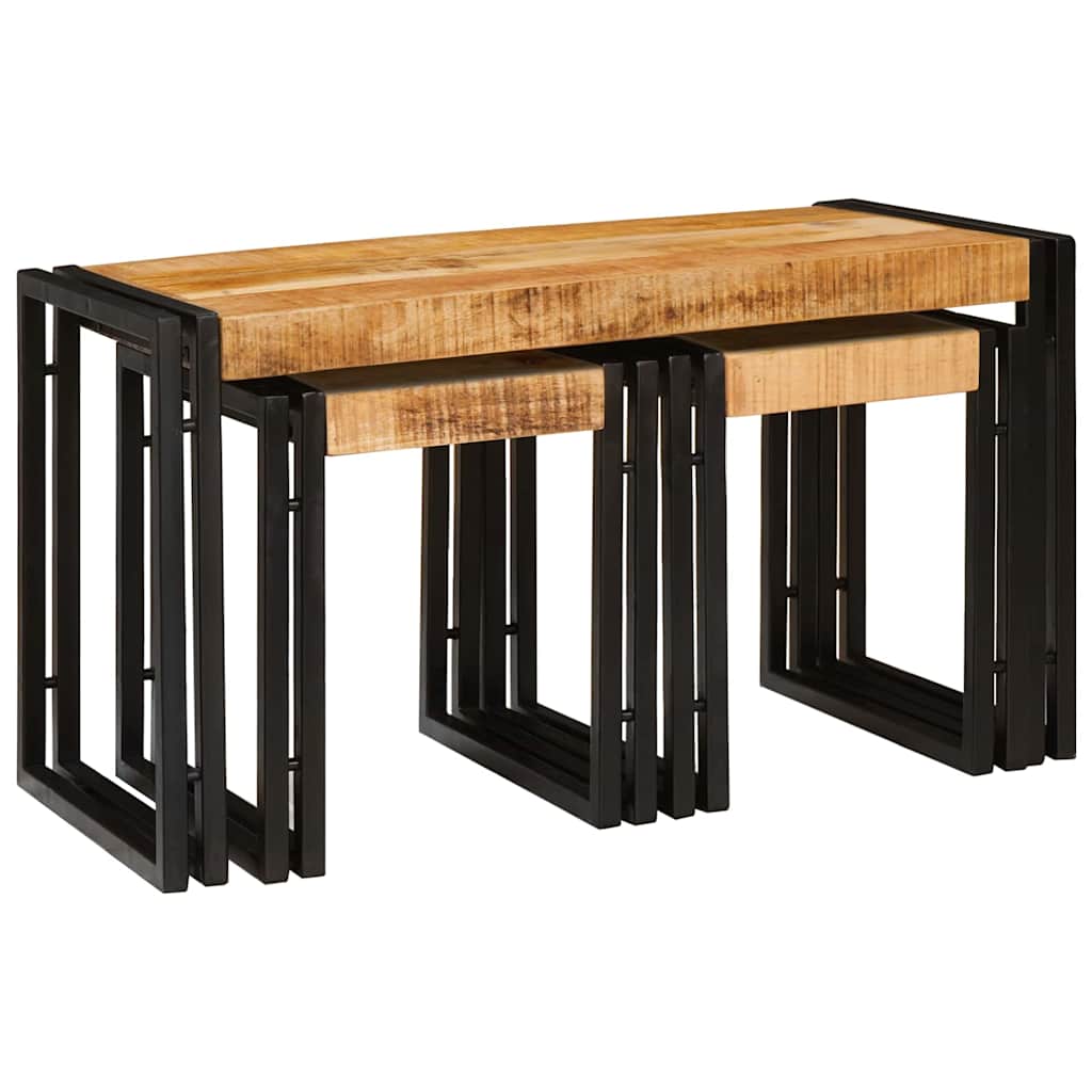 Stol za slaganje 3 pcs Smeđa i crna Čvrsto drvo manga i metal