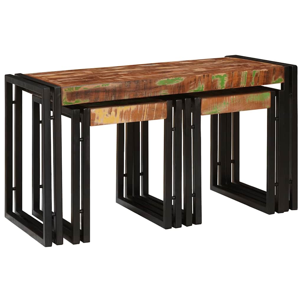 Stol za slaganje 3 pcs Čvrsto drvo recikliranog drva i metal