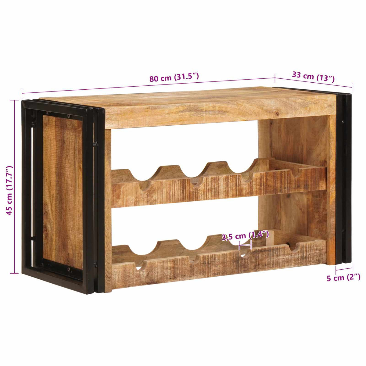Stalak za vino Smeđa 80 x 45 x 33 cm Čvrsto Grubo Drvo Manga