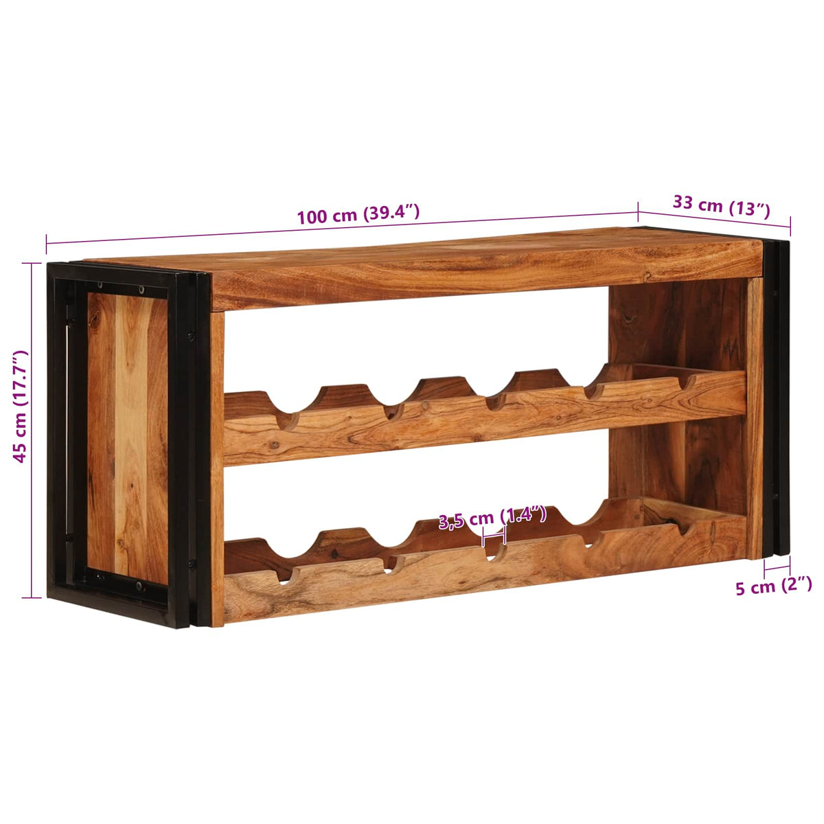 Stalak za vino Smeđa 100 x 45 x 33 cm Čvrsto drvo akacije