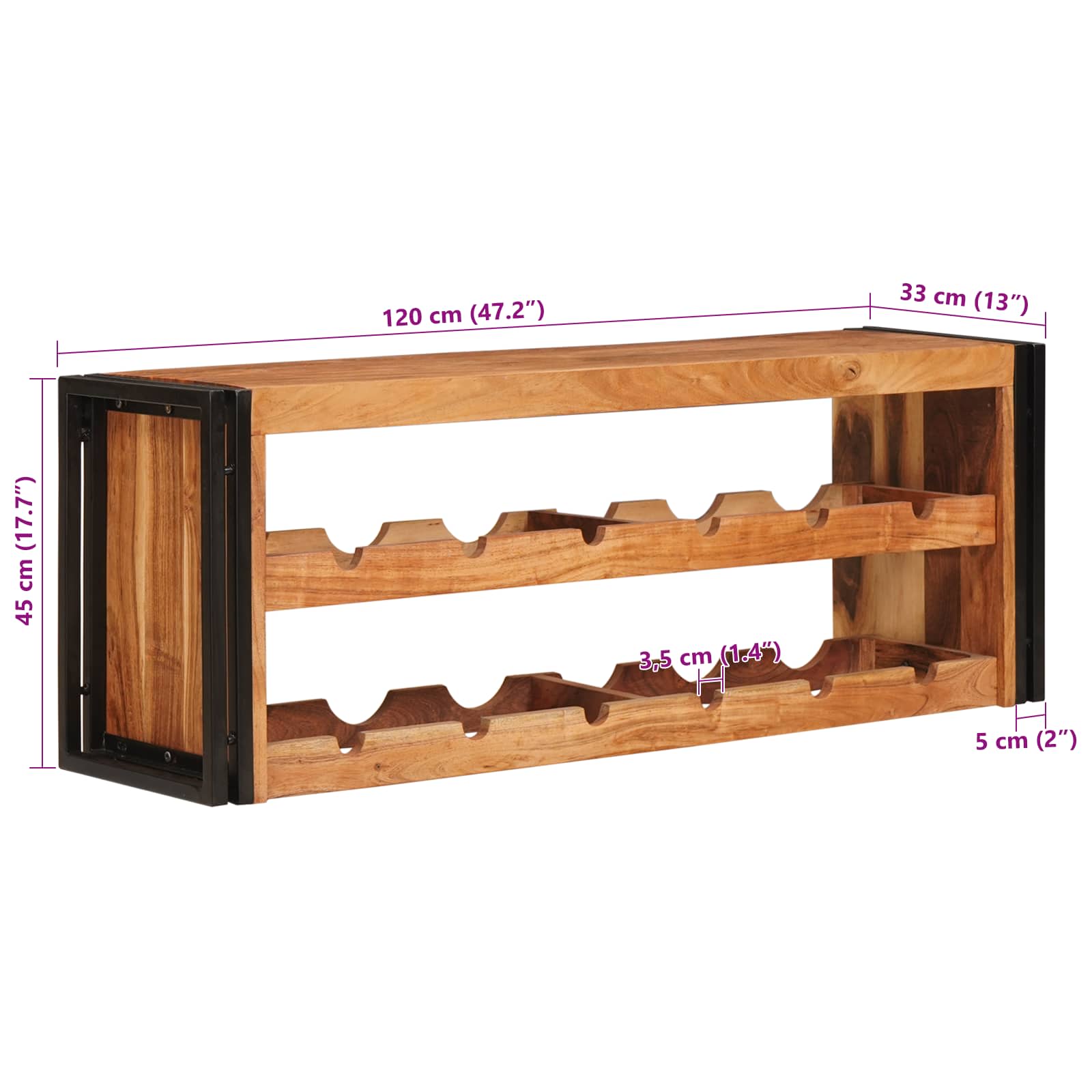 Stalak za vino Smeđa 120 x 45 x 33 cm Čvrsto drvo akacije