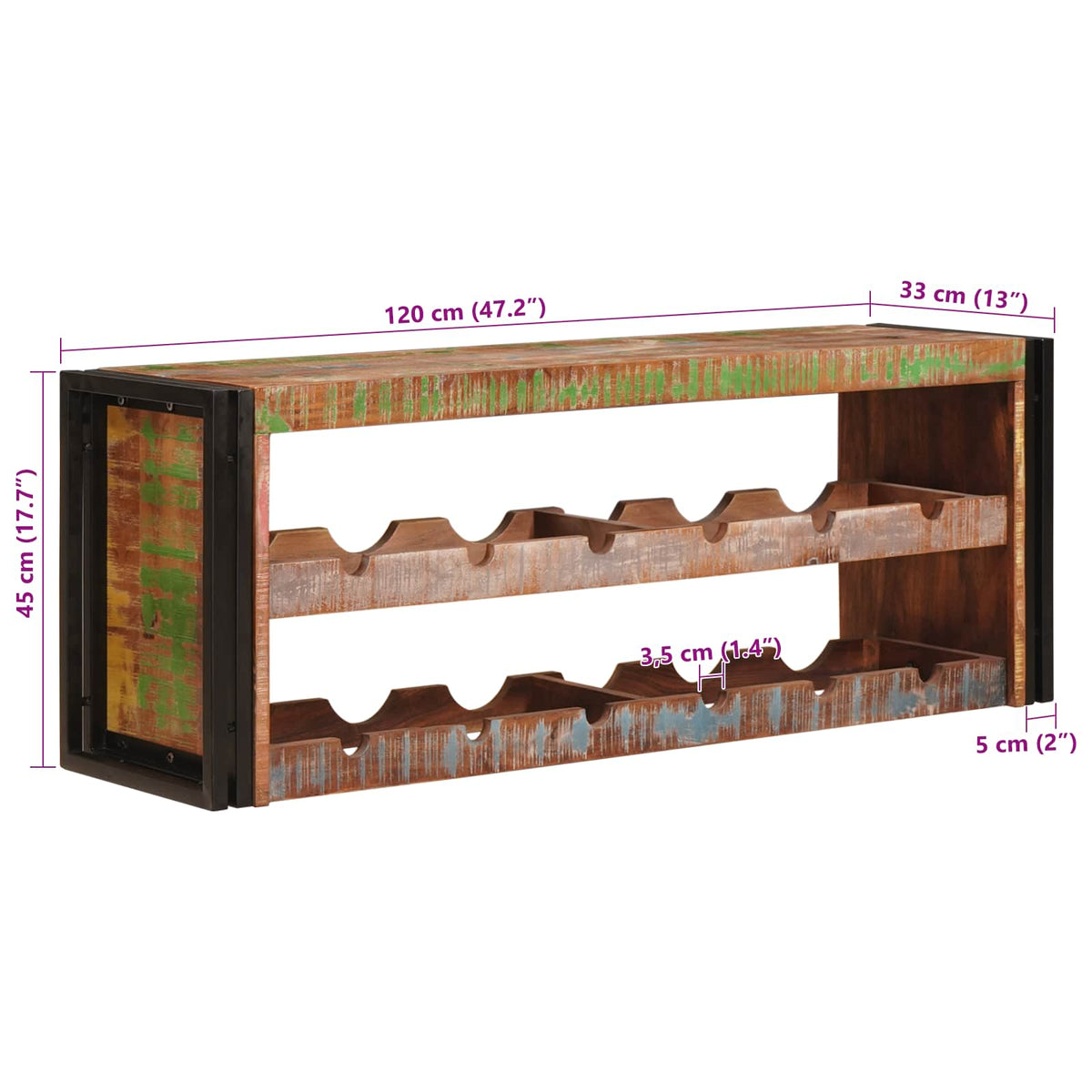 Stalak za vino Smeđa 120 x 45 x 33 cm Čvrsto reciklirano drvo