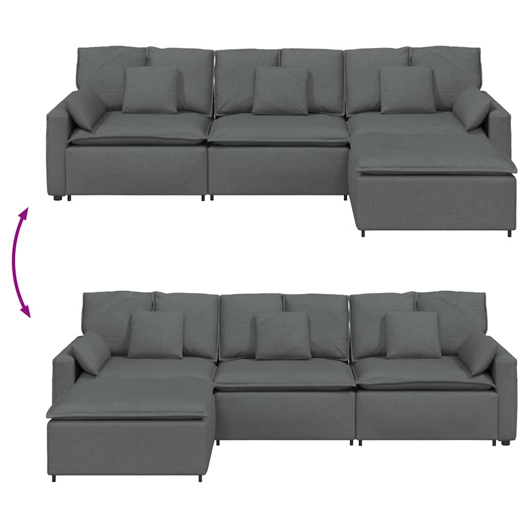 Modularna sofa s podnožjem i jastucima tamno siva