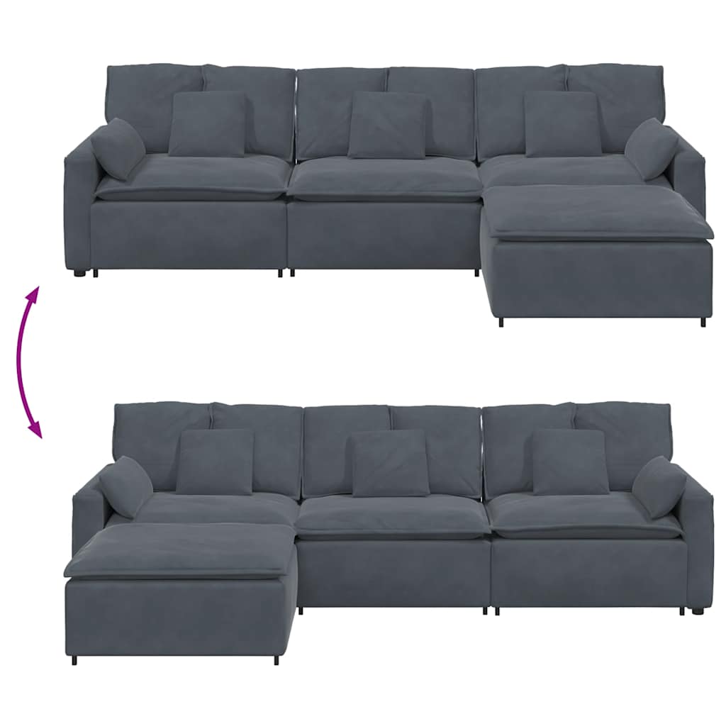 Modularna sofa s podnožjem i jastucima tamno siva