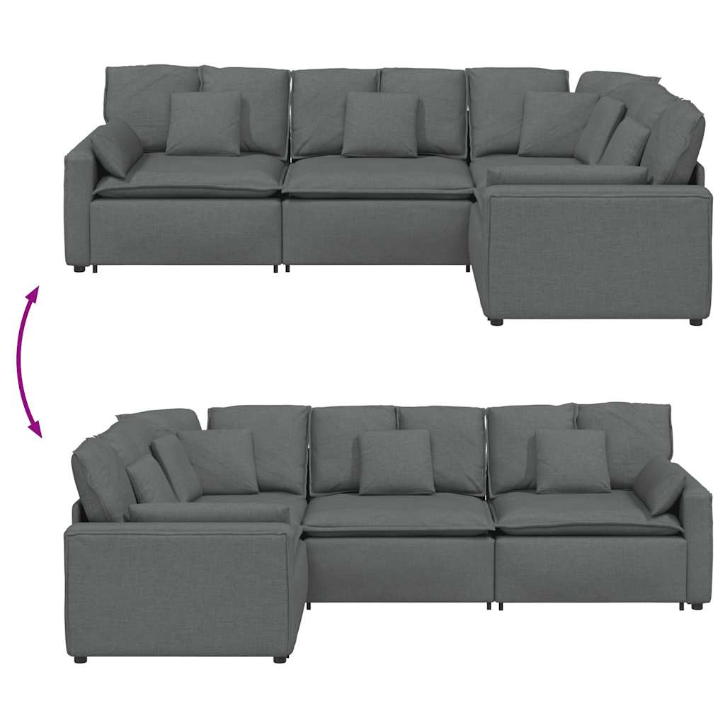 Modularna sofa s jastucima, tkanina, tamno siva
