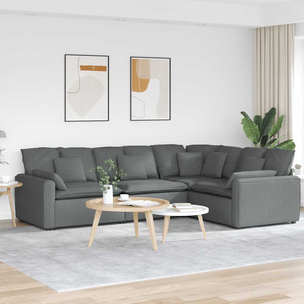 Modularna sofa s jastucima, tkanina, tamno siva