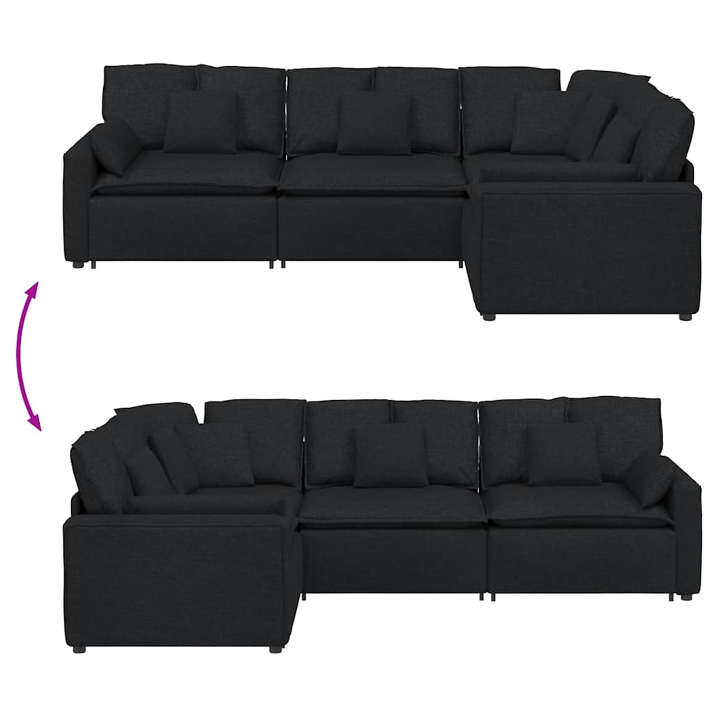 Modularna sofa s jastucima, tkanina, crna