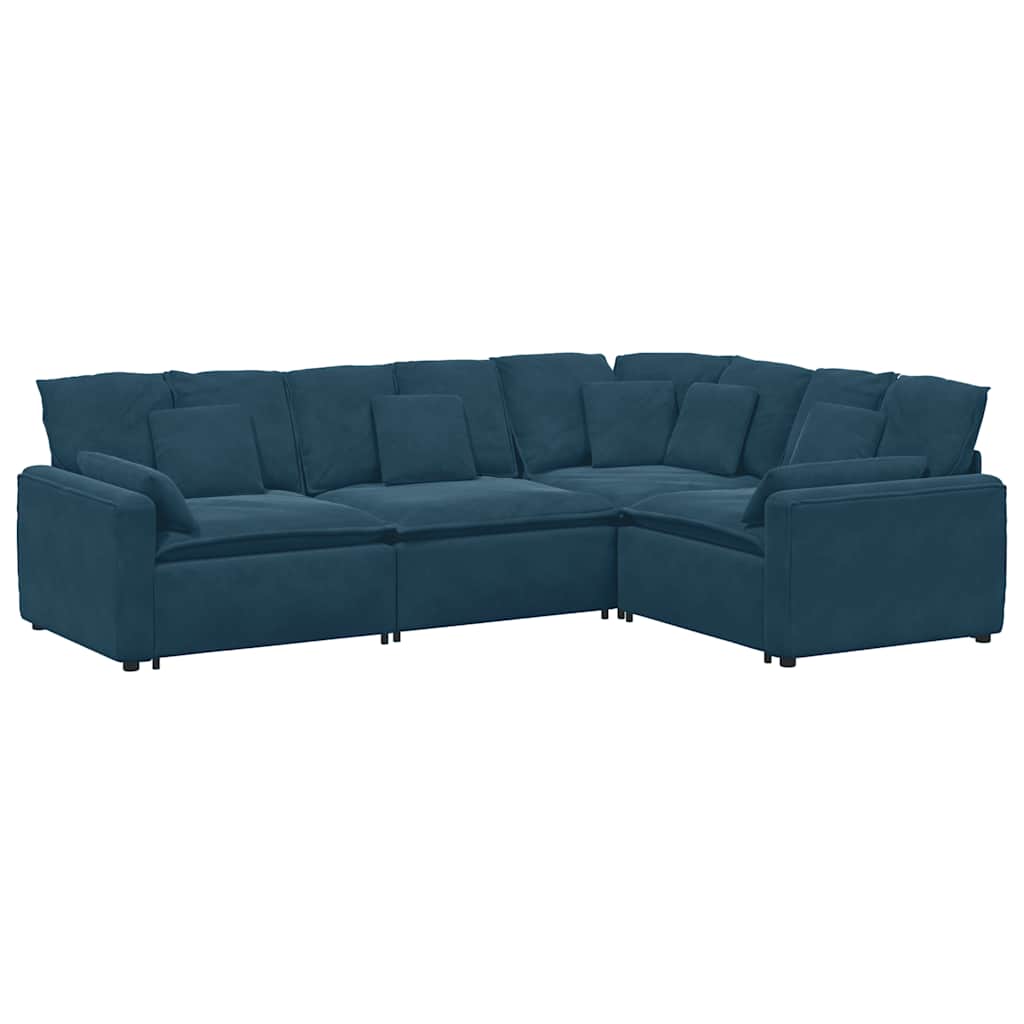 Modularna sofa s jastucima, plava baršunasta