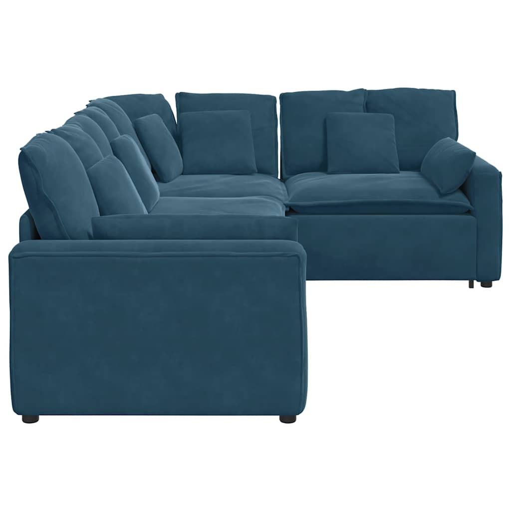 Modularna sofa s jastucima, plava baršunasta