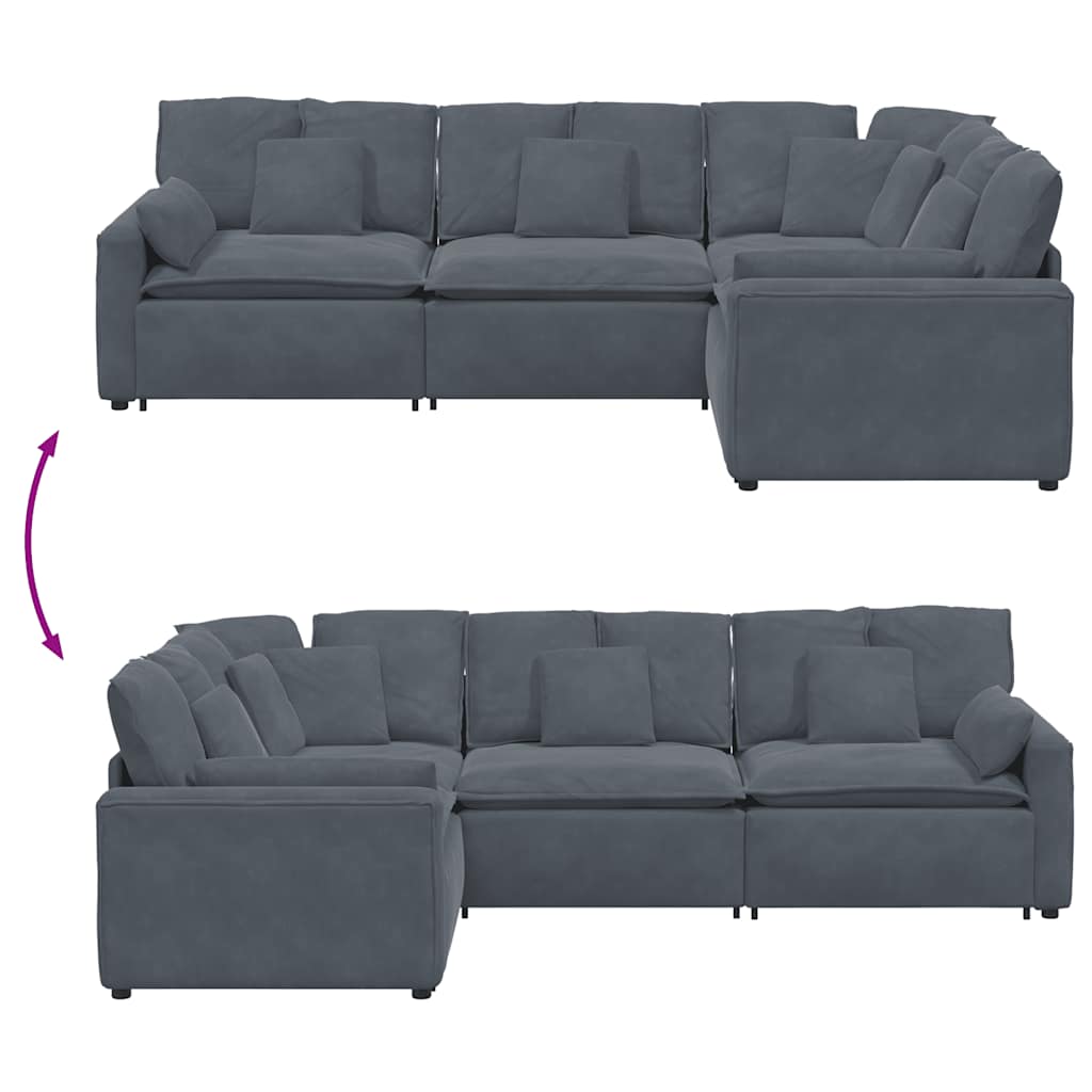 Modularna sofa s jastucima, baršunasta, tamno siva
