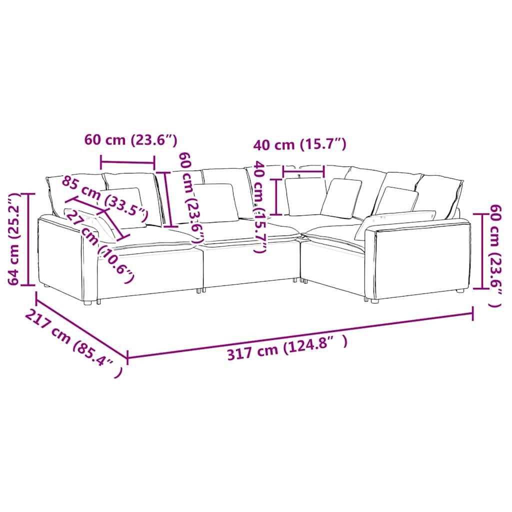 Modularna sofa s jastucima, korduro tkanina, svijetlo siva