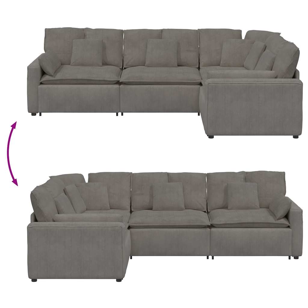 Modularna sofa s jastucima, korduro tkanina, svijetlo siva