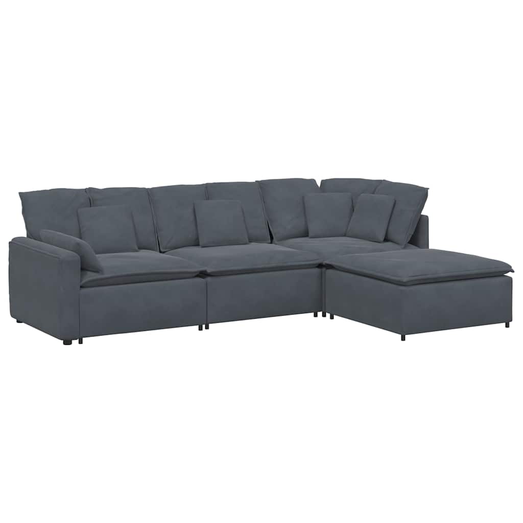 Modularna sofa s podnožjem i jastucima, baršunasta tamno siva