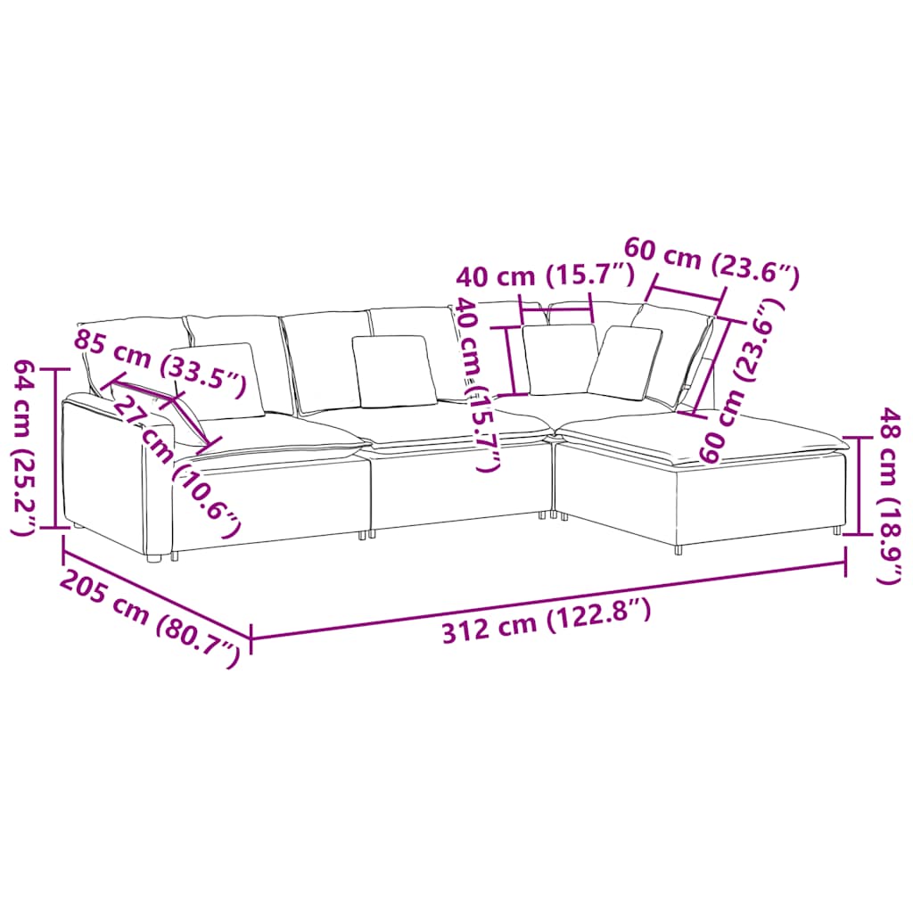 Modularna sofa s podnožjem i jastucima, baršunasta tamno siva