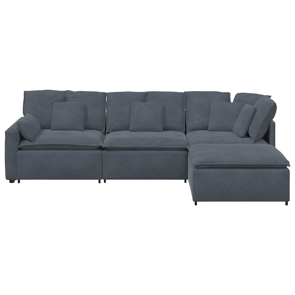 Modularna sofa s podnožjem i jastucima, baršunasta tamno siva