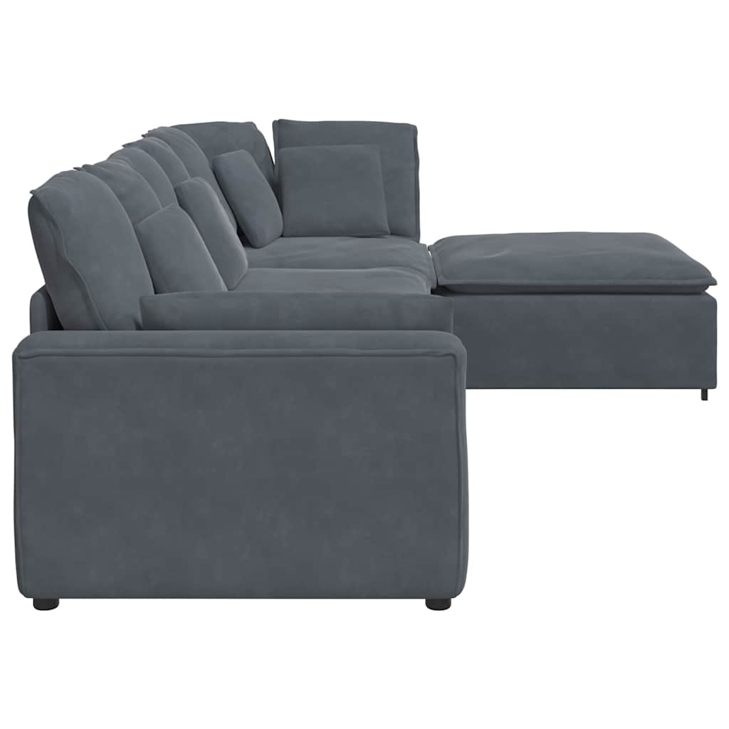 Modularna sofa s podnožjem i jastucima, baršunasta tamno siva