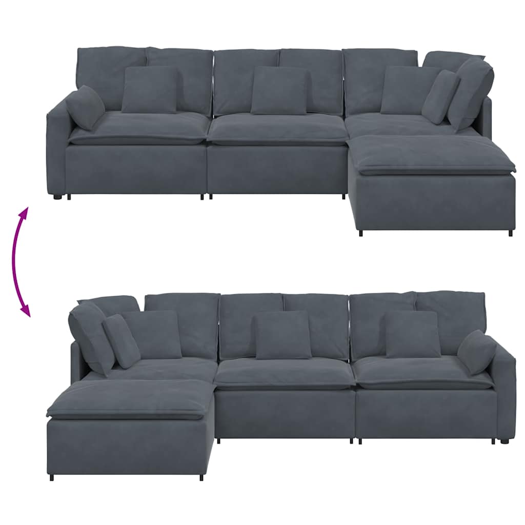 Modularna sofa s podnožjem i jastucima, baršunasta tamno siva