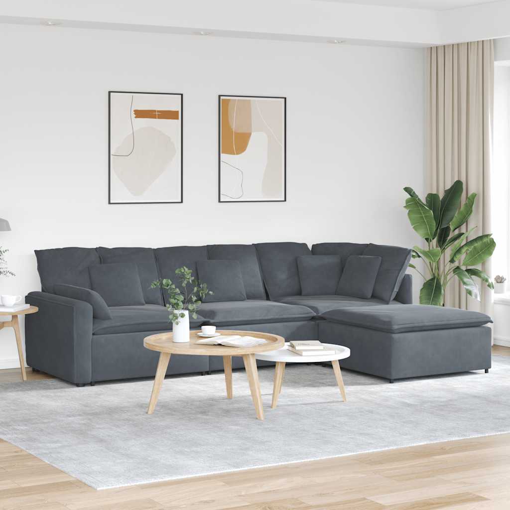 Modularna sofa s podnožjem i jastucima, baršunasta tamno siva