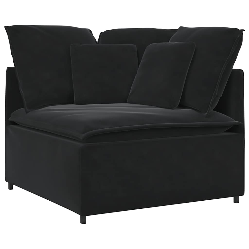 Modularna sofa s jastucima, crna, baršunasta