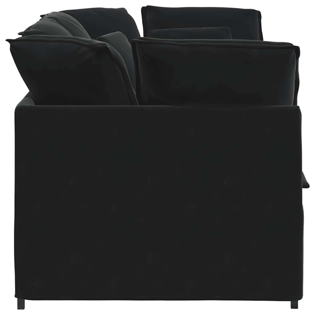 Modularna sofa s jastucima, crna, baršunasta