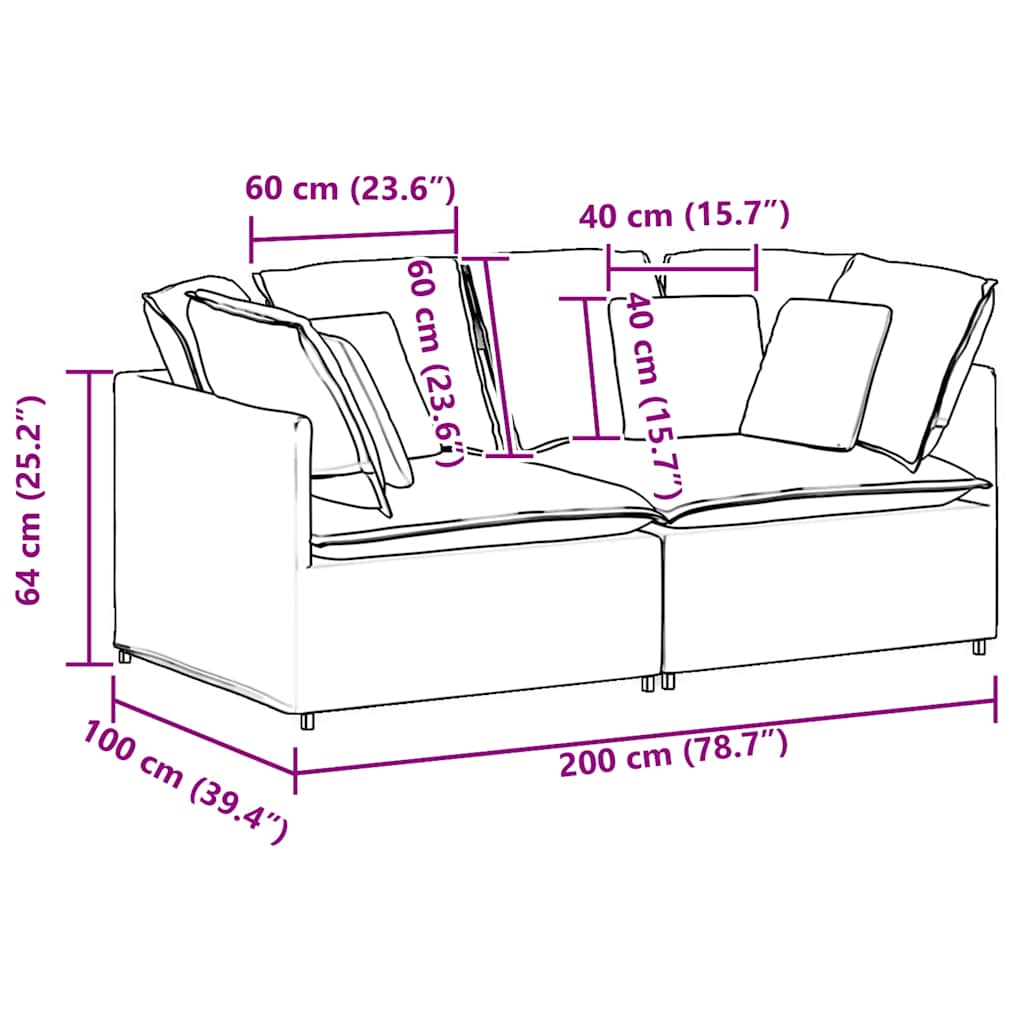 Modularna sofa s jastucima, crna, baršunasta