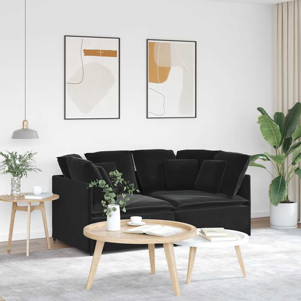 Modularna sofa s jastucima, crna, baršunasta