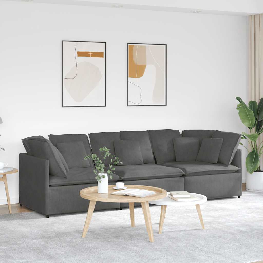 Modularna sofa s jastucima, korduro tkanina, tamno siva