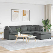 Modularna sofa s podnožjem i jastucima, tkanina, tamno siva