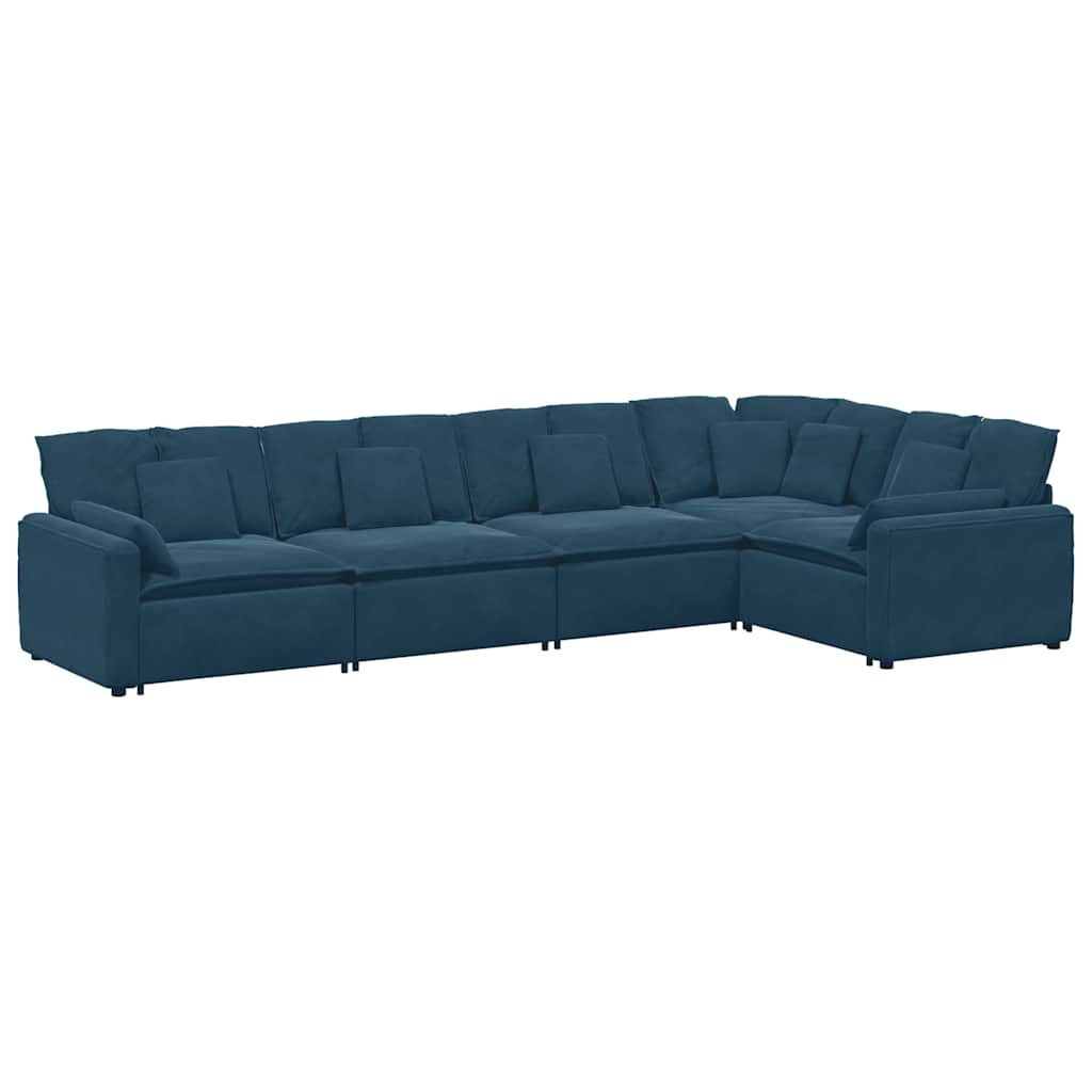 Modularna sofa s jastucima, plava baršunasta