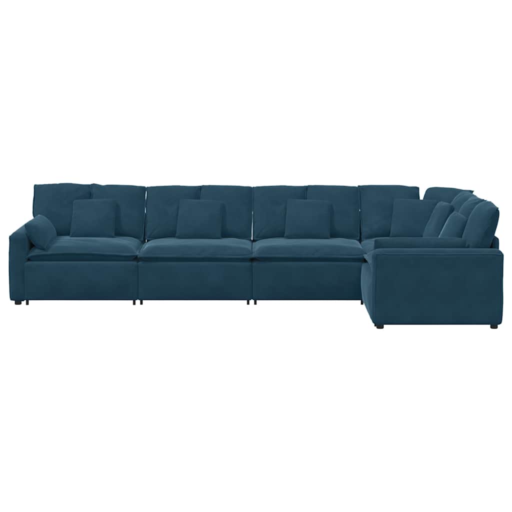 Modularna sofa s jastucima, plava baršunasta