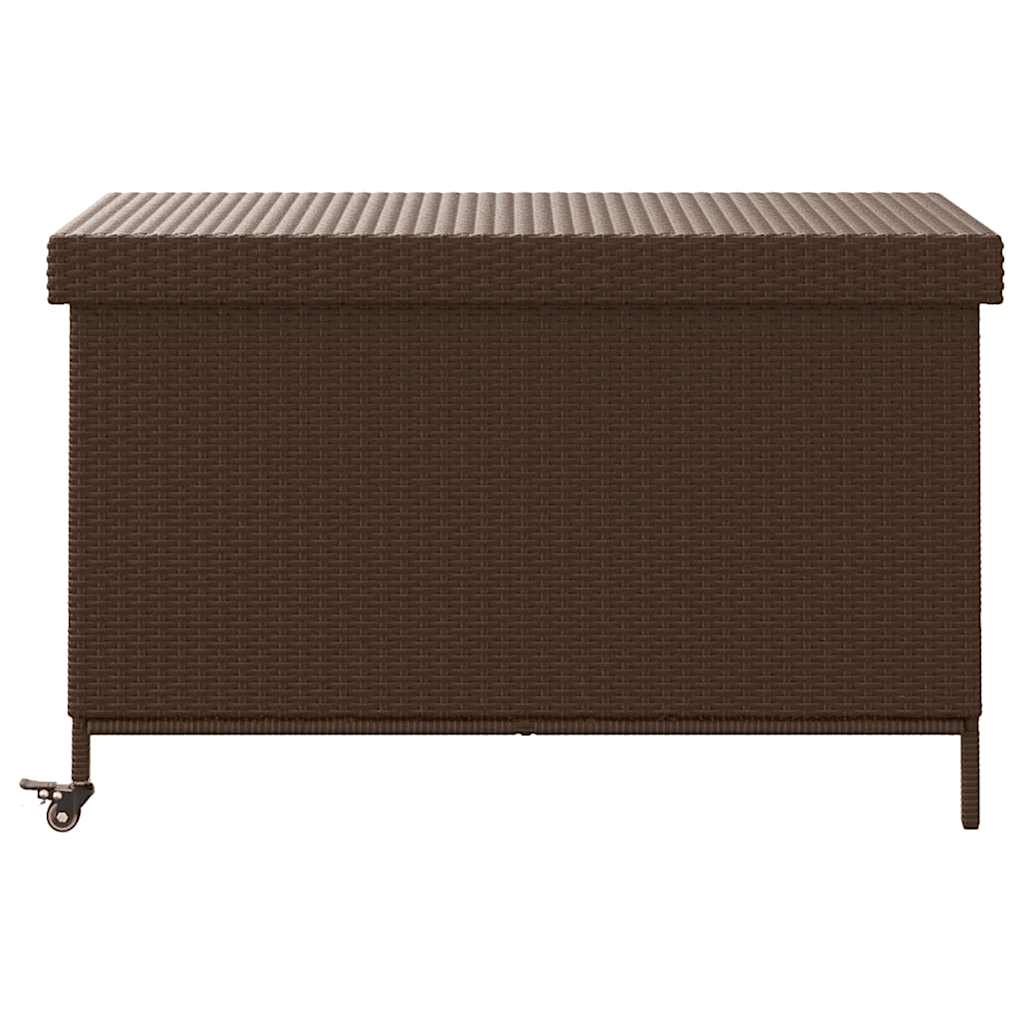 Vrtna kutija za pohranu s kotačima smeđa 110x55x73 cm poliratan