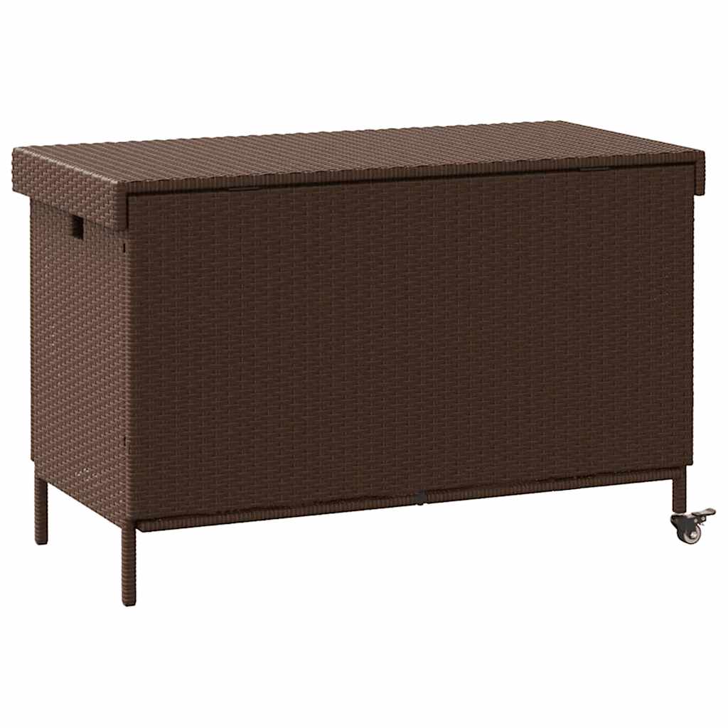 Vrtna kutija za pohranu s kotačima smeđa 110x55x73 cm poliratan