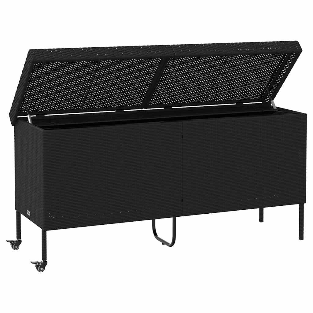 Vrtna kutija za pohranu s kotačima crna 160x55x75 cm poliratana