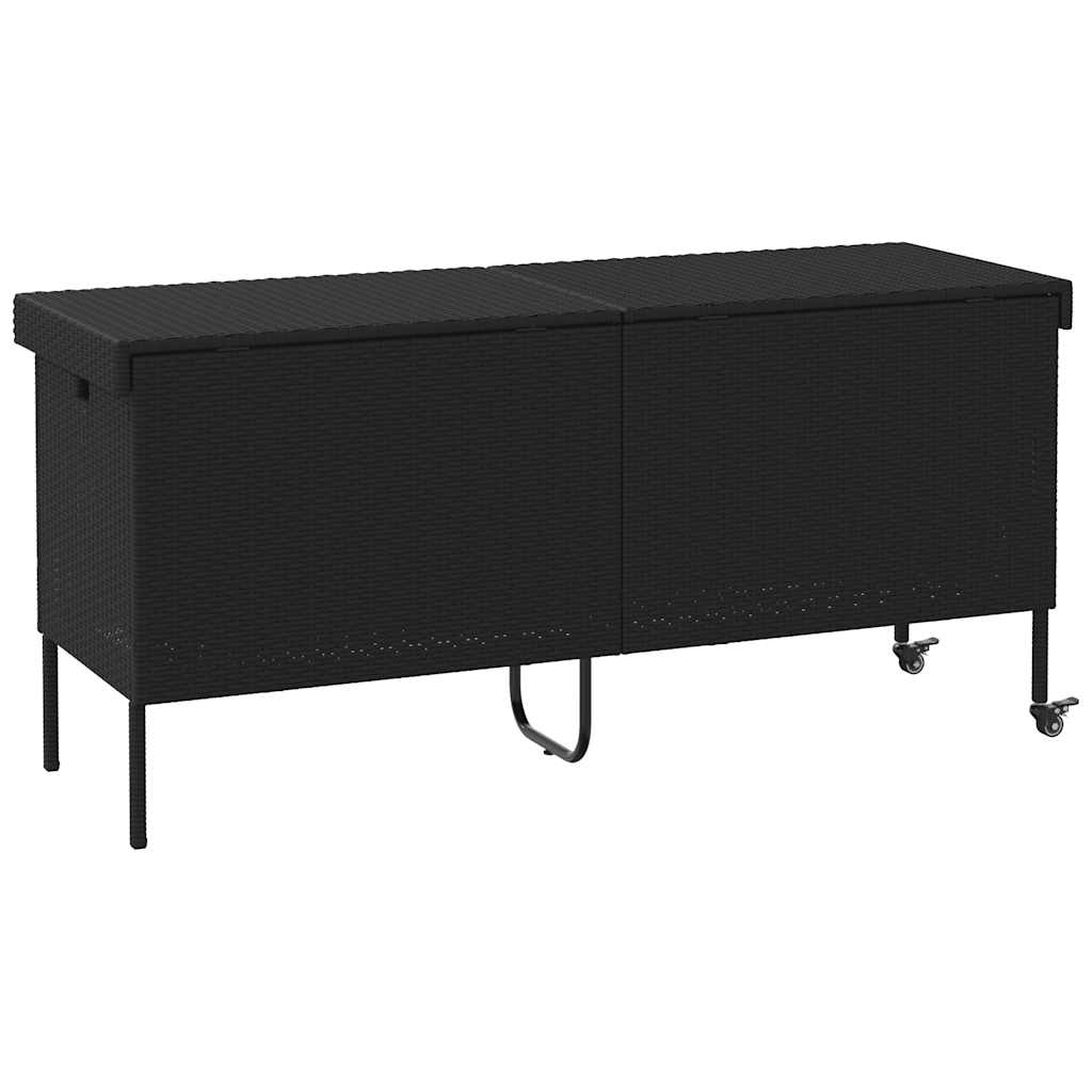 Vrtna kutija za pohranu s kotačima crna 160x55x75 cm poliratana