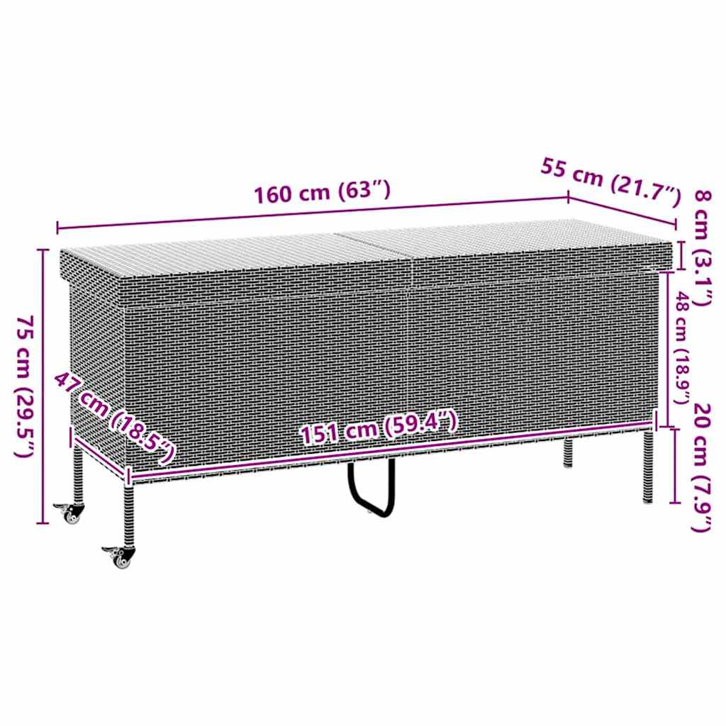 Vrtna kutija za pohranu s kotačima crna 160x55x75 cm poliratana