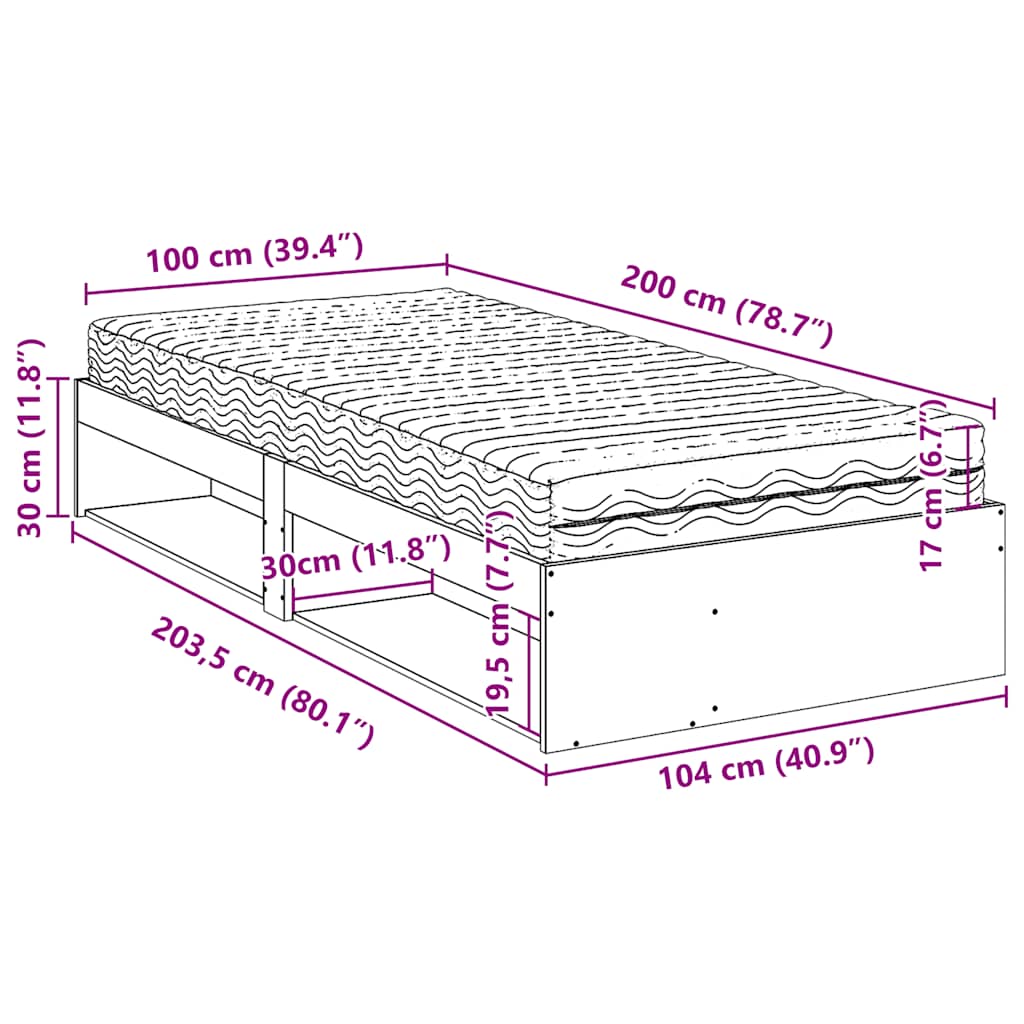 Dnevni krevet s madracem bijeli 100x200 cm puno drvo bor