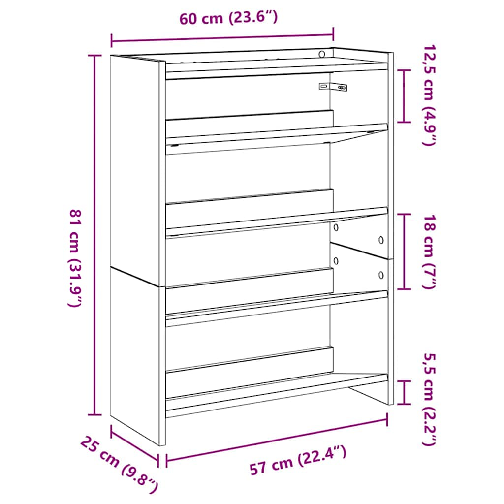 Stalak za cipele boja hrasta 60x25x81 cm konstruirano drvo