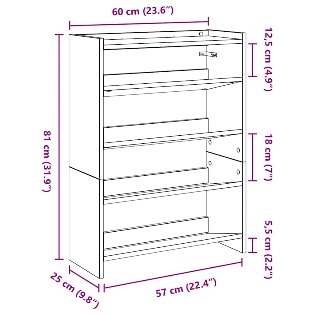 Stalak za cipele boja betona 60x25x81 cm konstruirano drvo