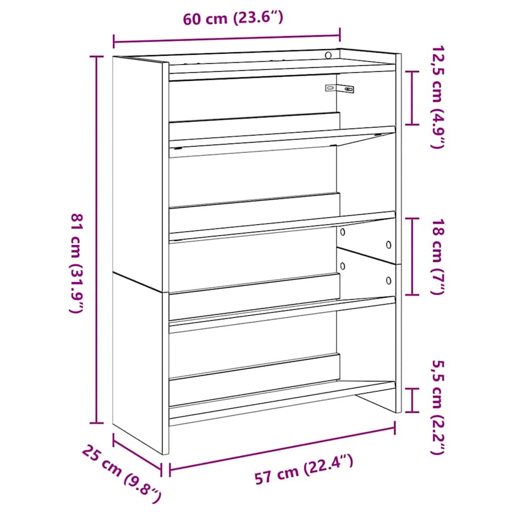 Stalak za cipele boja staro drvo 60x25x81 cm konstruirano drvo