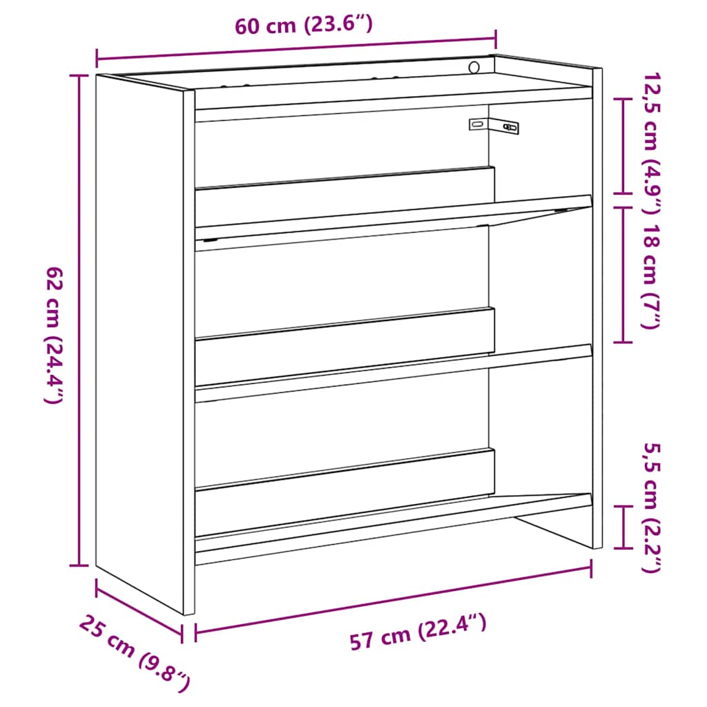 Stalak za cipele crni 60x25x62 cm od konstruiranog drva