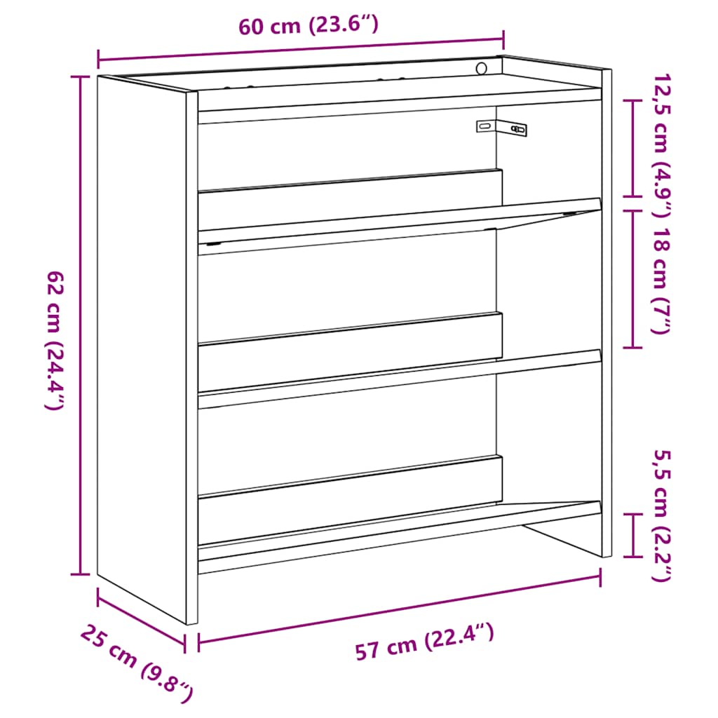 Stalak za cipele boja hrasta 60x25x62 cm konstruirano drvo