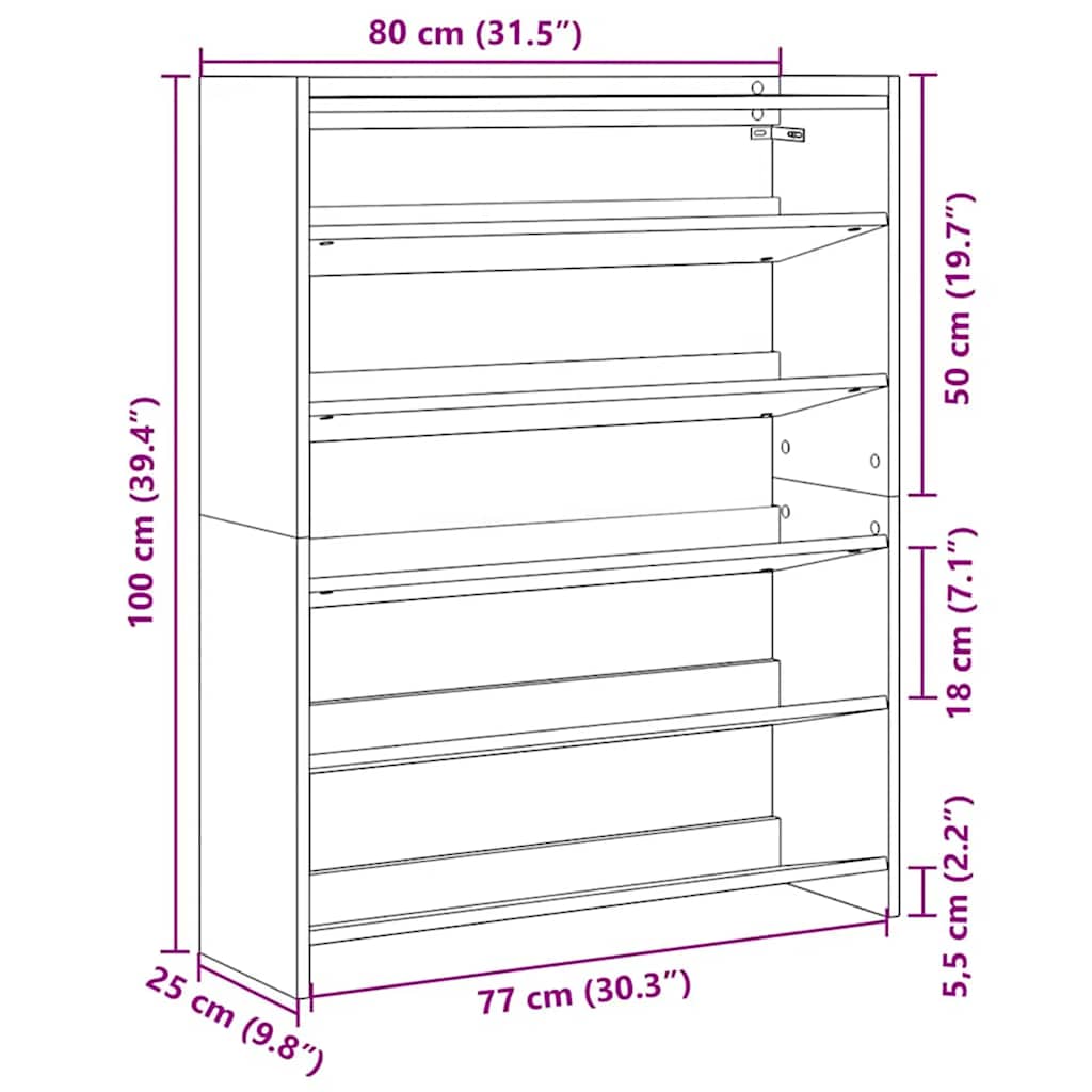 Stalak za cipele bijeli 80x25x100 cm od konstruiranog drva