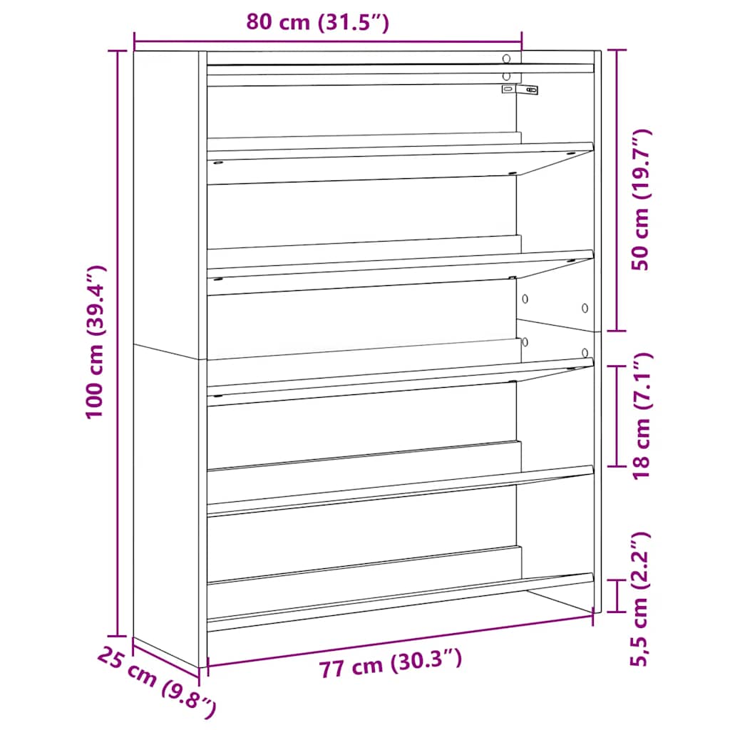 Stalak za cipele boja betona 80x25x100 cm konstruirano drvo